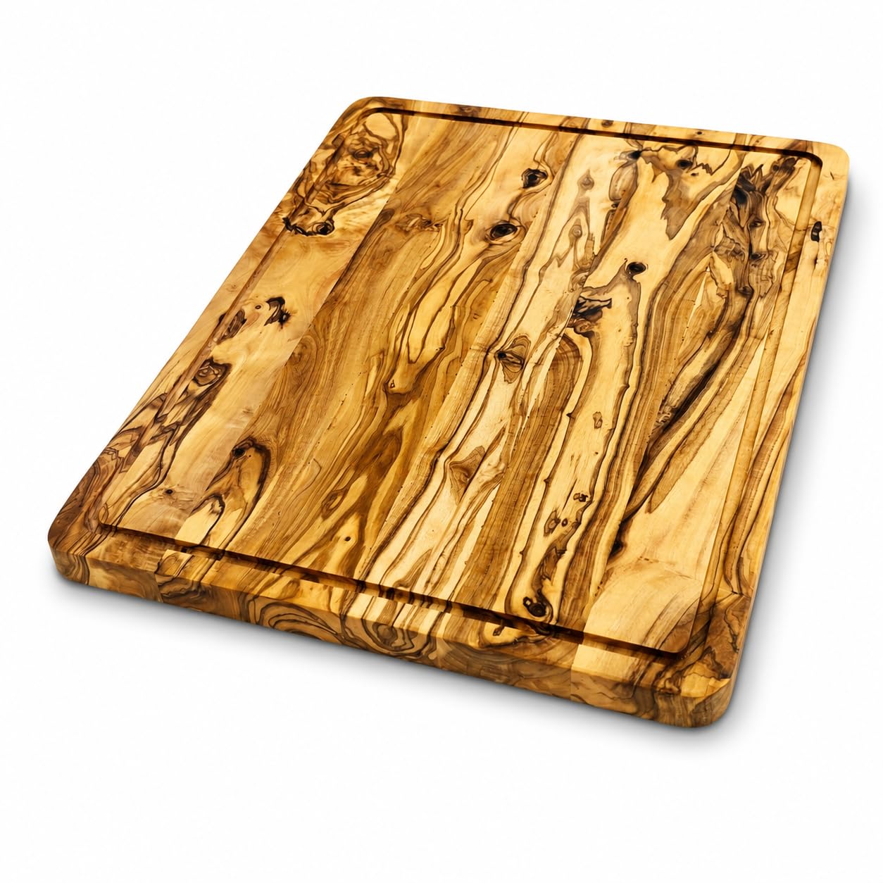 Deska do krojenia z drewna oliwkowego 40 x 30 x 2 cm – deska z litego drewna z rowkiem na sok – deska do serwowania, krojenie i deska do krojenia – dwustronna