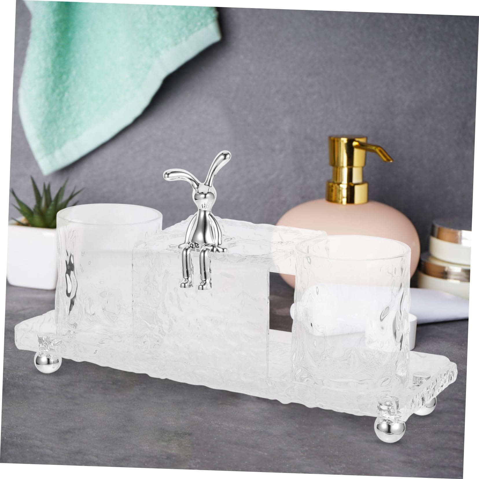 Acryl Zahnbürstenhalterung mit Ablage und 2 Bechern Badezimmer Organizer für Arbeitsfläche Zahnputzbecher für Kinder Klar