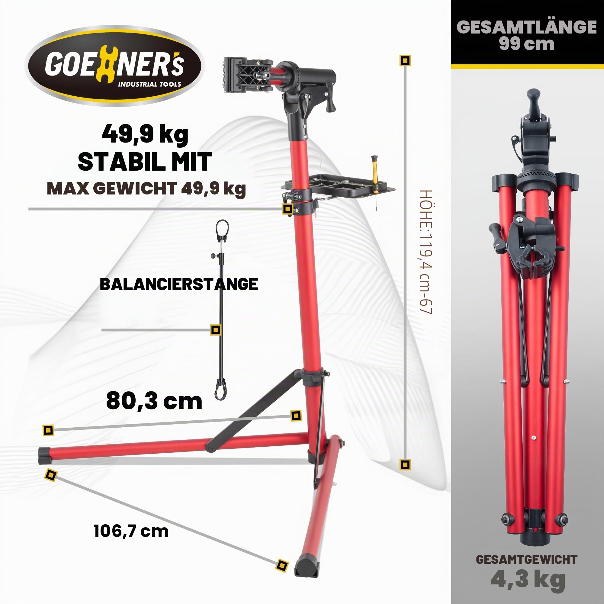 GOEHNER's Upgrade 2.0 Fahrrad-Reparaturständer (max. 50 kg) – tragbarer Aluminium-Fahrradarbeitsständer für Elektro-, Berg- und Rennräder