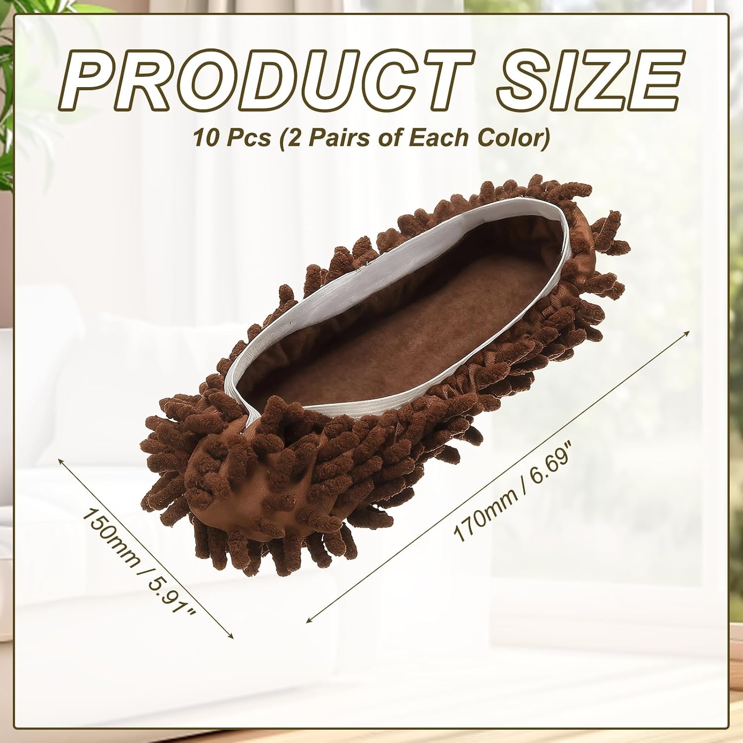 uxcell 10 Pcs Mop Slippers, Mop Socks Microfiber Shoe Covers Washable Mopping Slippers for Floor Cleaning Office Home Use Women Men, White Trim, Coffee image 2