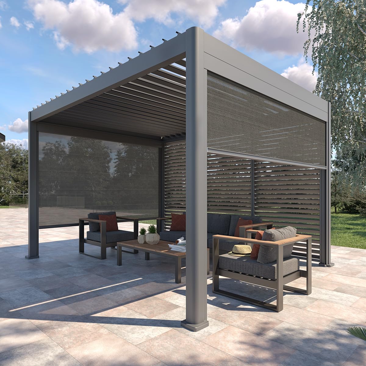 Hespéride - Persienne pour pergola bioclimatique Evora - 1/3 côté - 1,2 x 2,3 m Graphite