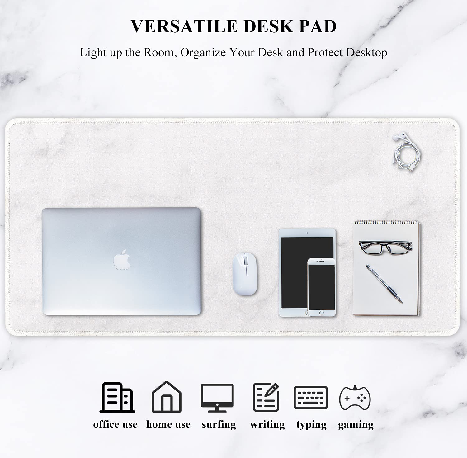 Auhoahsil Large Mouse Pad, Full Desk XXL Extended Gaming Mouse Pad 35" X 15", Waterproof Desk Mat W/Stitched Edge, Non-Slip Laptop Computer Keyboard Mousepad For Office & Home, Colorful Marble Design