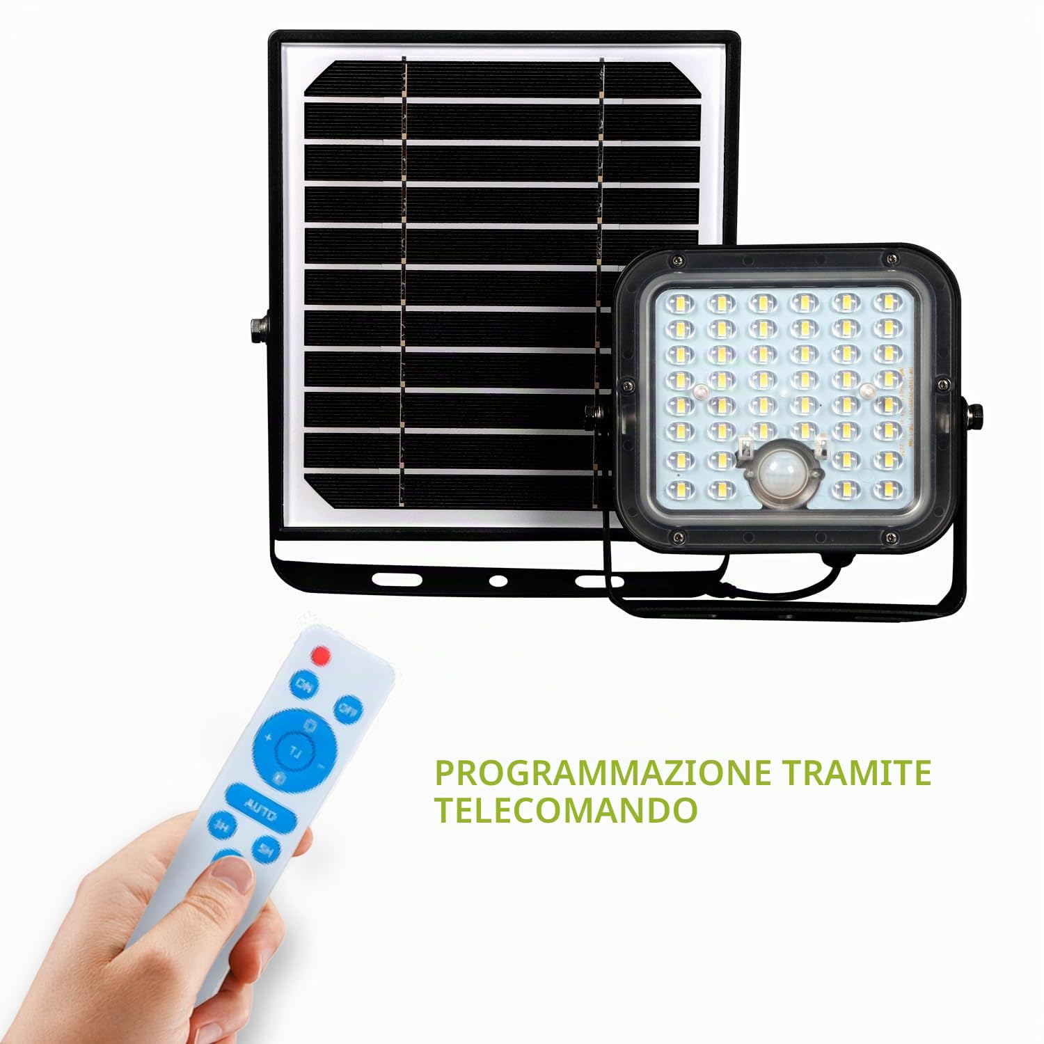 Velamp Cube Faretto LED Solare 1500 lm – Sensore Movimento, Modalità Automatica, Pannello Remoto 5 m, IP65, Luce Esterna per Portico, Ingresso, Giardino