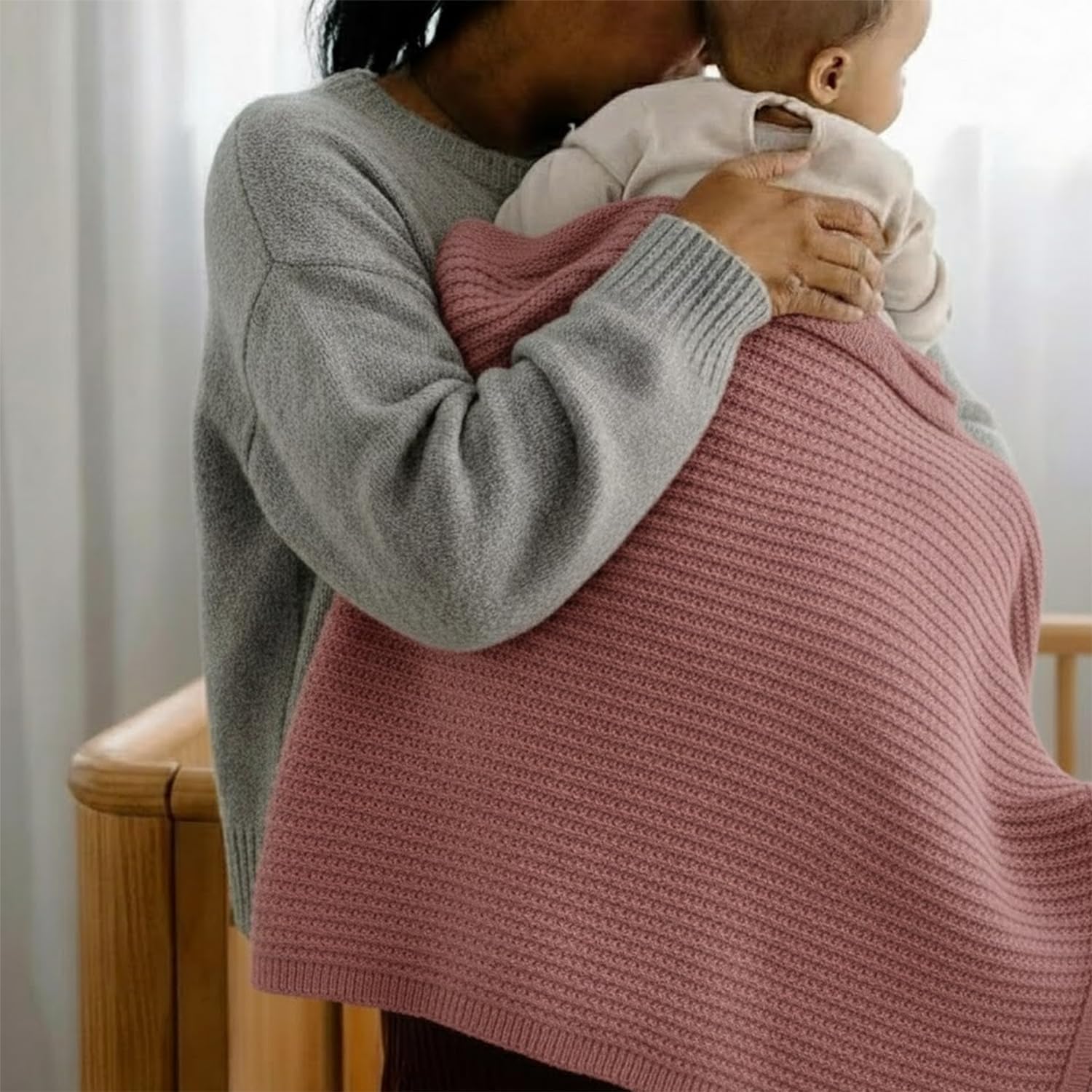 Baby Knit Blanket, 100% Cotton Waffle Patterns, Soft, Cozy, Lightweight Swaddle for Newborn & Infant Swaddling Beige Neutral, Perfect Baby Shower Ideas Rose Pink 28x36