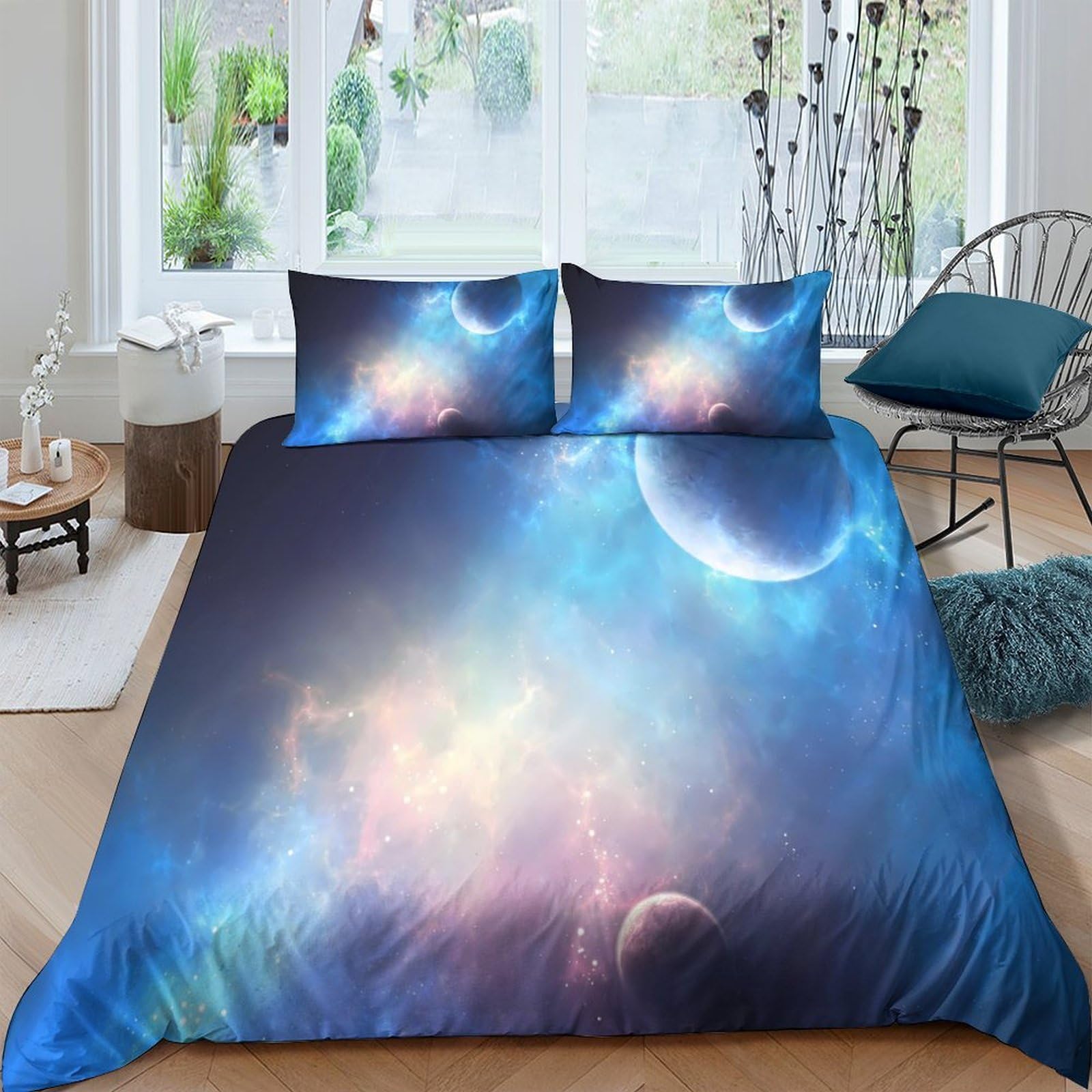 Ctjqhvkz Style-4 3D Printed Galaxy Starry Sky Fitted Sheet Microfiber Soft Mattress Cover Cosmic Nebula Bedroom Decor Single（135X200cm）