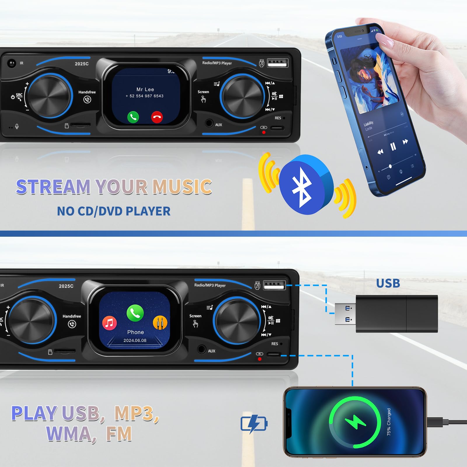 Inefala Autoradio 1 Din Bluetooth, Stereo Auto Bluetooth 1 DIN Radio con Schermo 2.17 Pollici FM Radio Auto Lettore MP3 Supporta USB/SD/Aux/SWC/Ricarica rapida