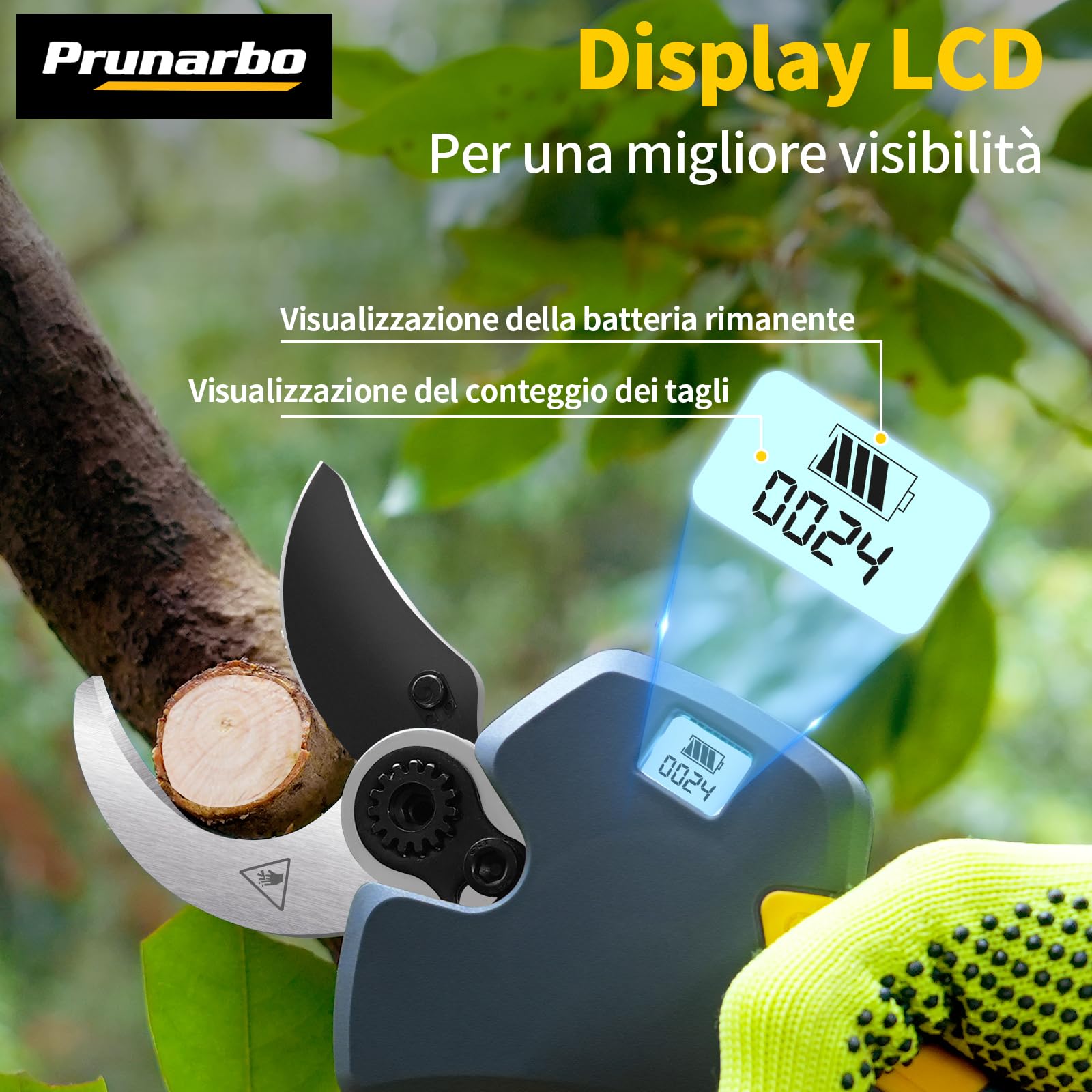 Forbici Potatura 40mm con Asta Telescopica e 2 Batterie 2Ah | Raggiungi rami alti senza scala, ideale per ulivi, vigneti e alberi da frutto con taglio potente e preciso