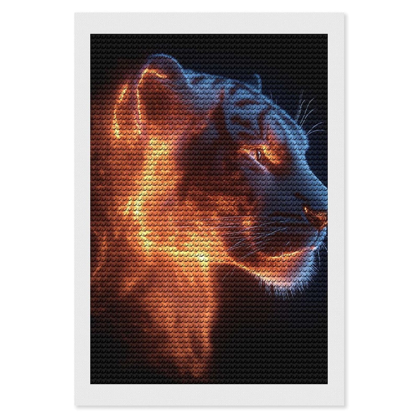 Junmoney Fiery Tiger Portrait on Black Background Diamond Painting Kit 8"x12", Festive Craft Gift, Bedroom Decor, Full Kit Included, Creative Gift Idea