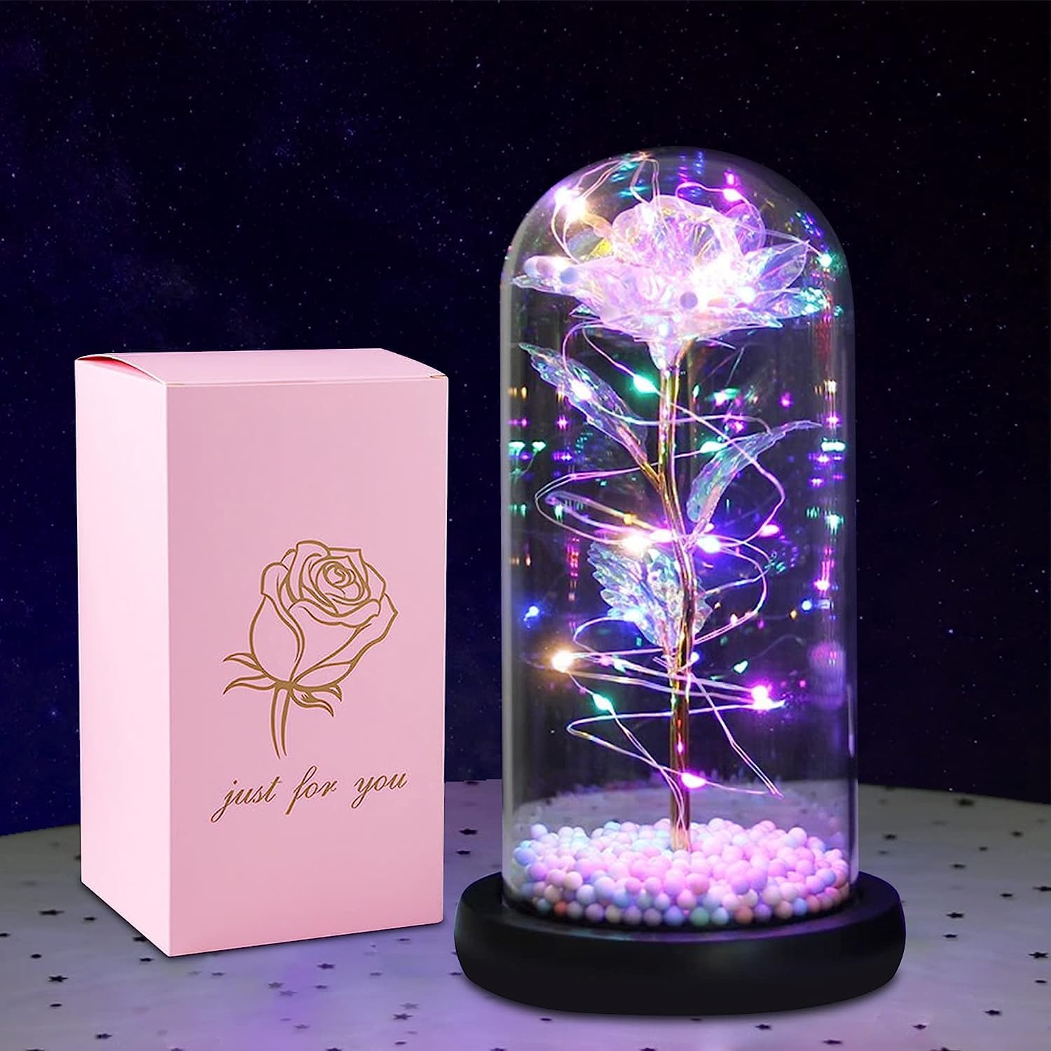 Rose Flower Gift, Rainbow Forever Rose in Glass Dome, Rose Light Up Flower, Personalized Gifts for Mom, Sisters, Friend, Women, Valentine's Day, Birthday, Wedding-image-41