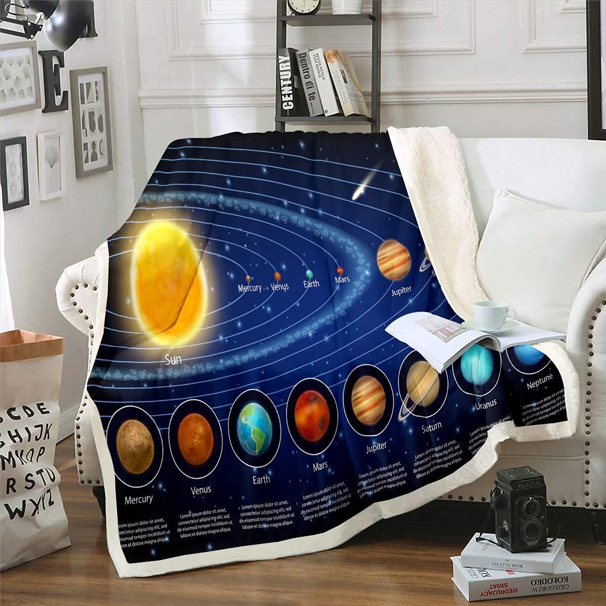 Homemissing Sonnensystem Kuscheldecke Galaxis Weltraum Decke 150x200cm Kinder Jungen Mädchen Universum Planeten Flanell Fleecedecken und Super Weich Astronomie Wohndecke für Schlafsofa Couch