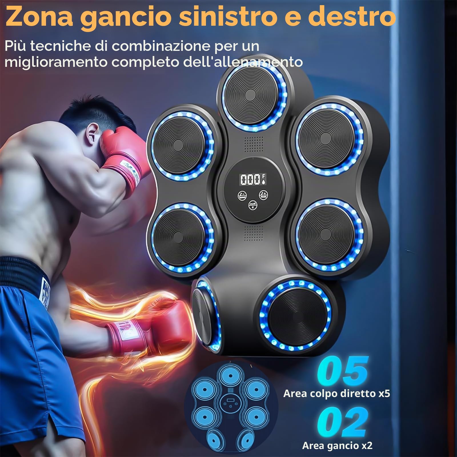 Music Boxing Machine per adulti, montaggio a parete, luce LED Bluetooth, macchina da boxe musicale