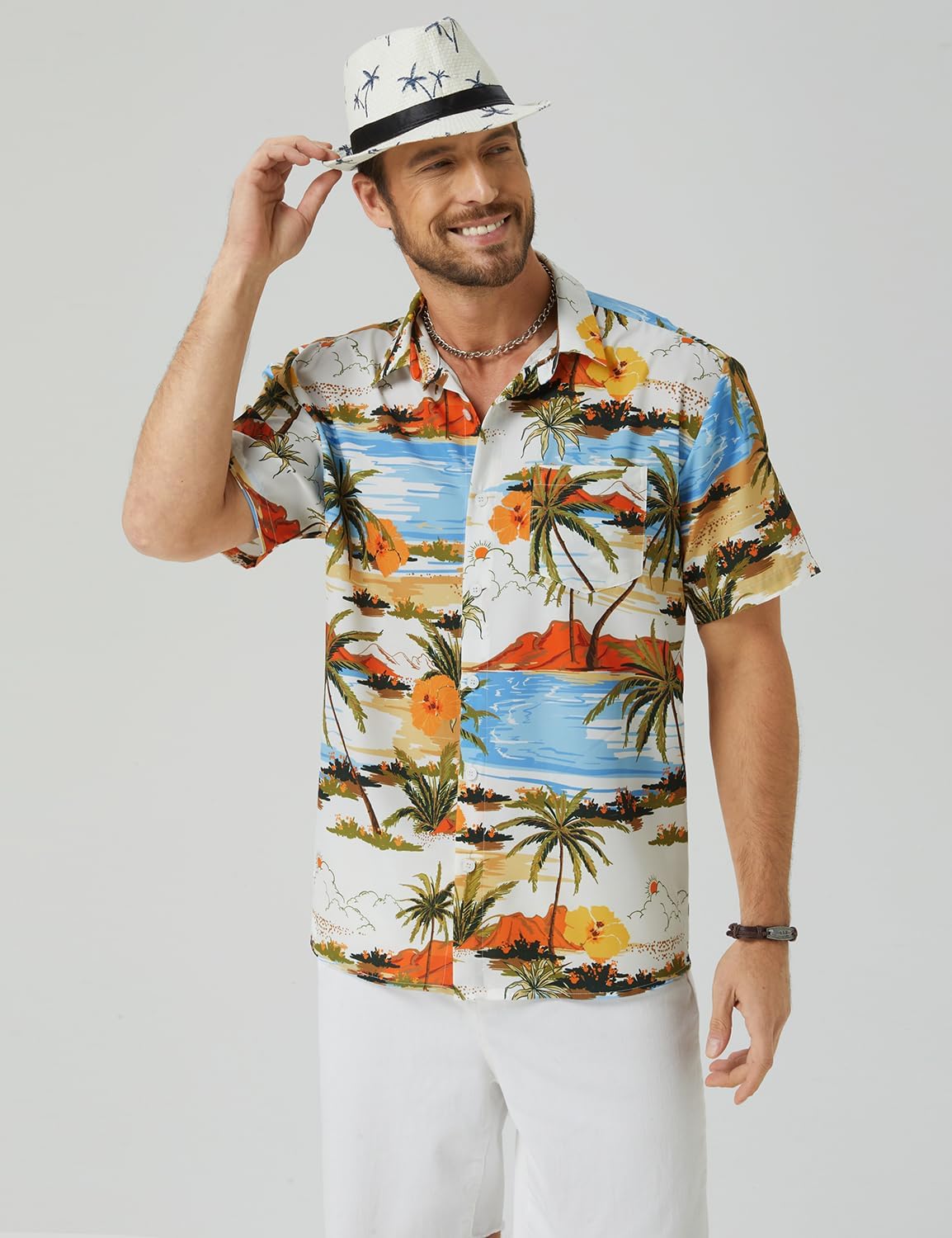 Hardaddy Men's Hawaiian Shirt Short Sleeves Coconut Printed Button Down Summer Beach Casual Shirts - Image 3
