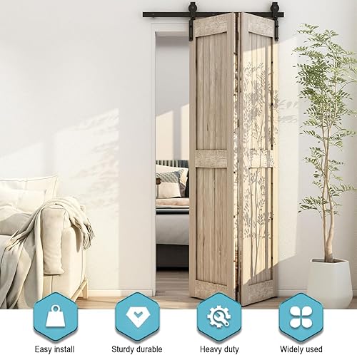 Miniatura 3 de AONAYIOA Kit de herrajes para puerta corrediza de granero plegable de 36 pulgadas3 pies para 2 puertas, herrajes para puerta de granero biplegables,