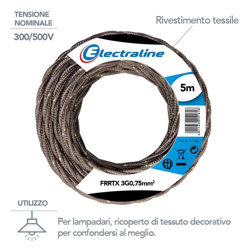 electroline Electraline 16807 FRRTX Fabric Cable 3G 0.75 mm 5 m Brown - Image 2