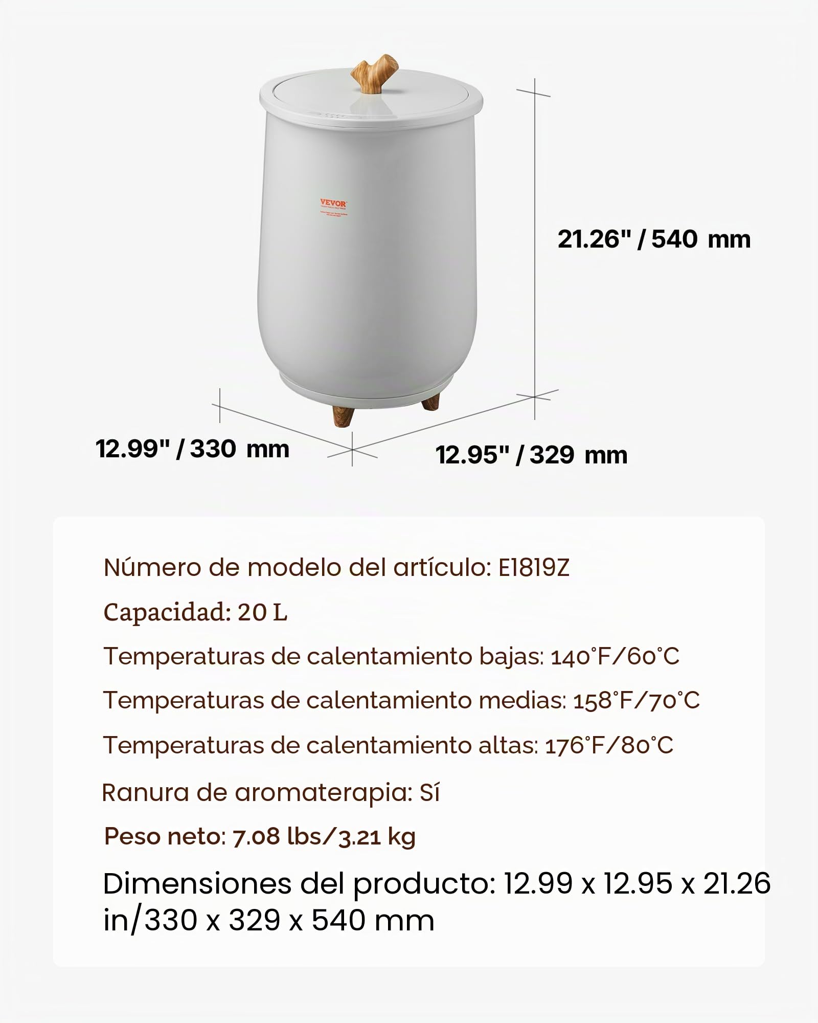 VEVOR Calentador de Toallas Cubo de 20 L con Luz Indicadora LED Calentador de Mantas Apagado Automático Secador de Toallas Portátil Temperatura Ajustable para SPA, Hogar, Baño, Manta, Pijama, Gris