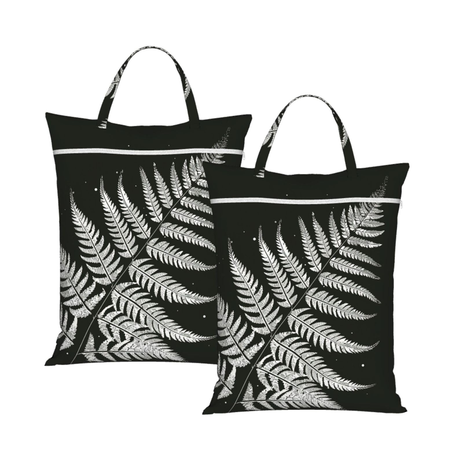 Large Travel Laundry Bags,natural plant silhouette fern leaf Print with Handle Foldable Laundry Bag for Holidays Gym Swimming and Family Trips, 2Pcs