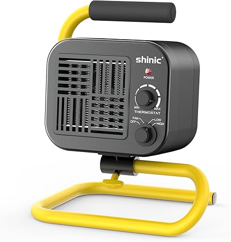 Shinic Calentadores de garaje para uso en interiores, cuerpo matal, calentador de espacio portátil con termostato, cabeza ajustable, soporte