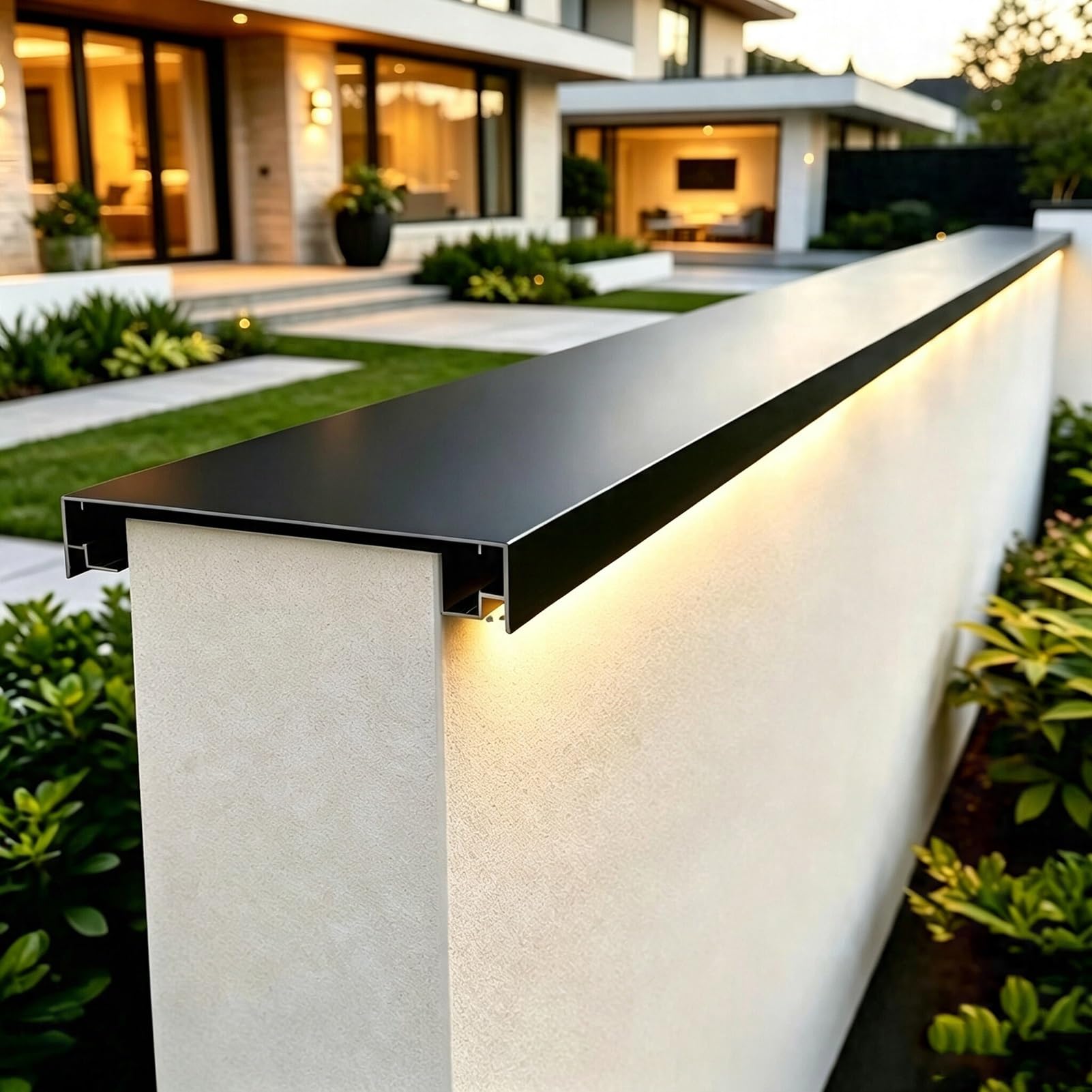 Scossalina a Muro con Gocciolatoio e Canale LED - Impermeabile | Coprimuro in Alluminio Esterno, Copertura Profilo Decorativo Copri Muretti Esterni per Balcone Giardino(L 19.7",W 9")