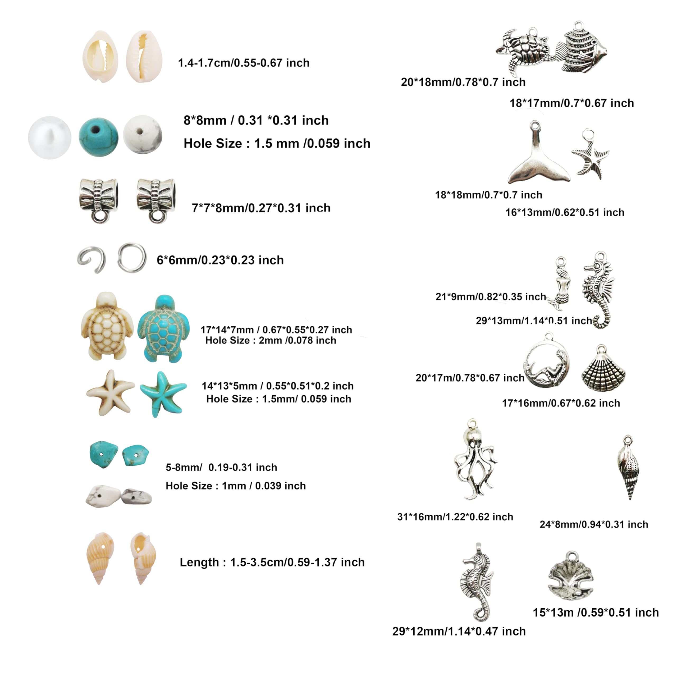 422 colgantes de aleación de plata antigua, conchas marinas, cuentas de turquesa hechas por el hombre, estrellas de mar, tortuga, océano, dijes para hacer joyas, collar de cuentas de playa 5