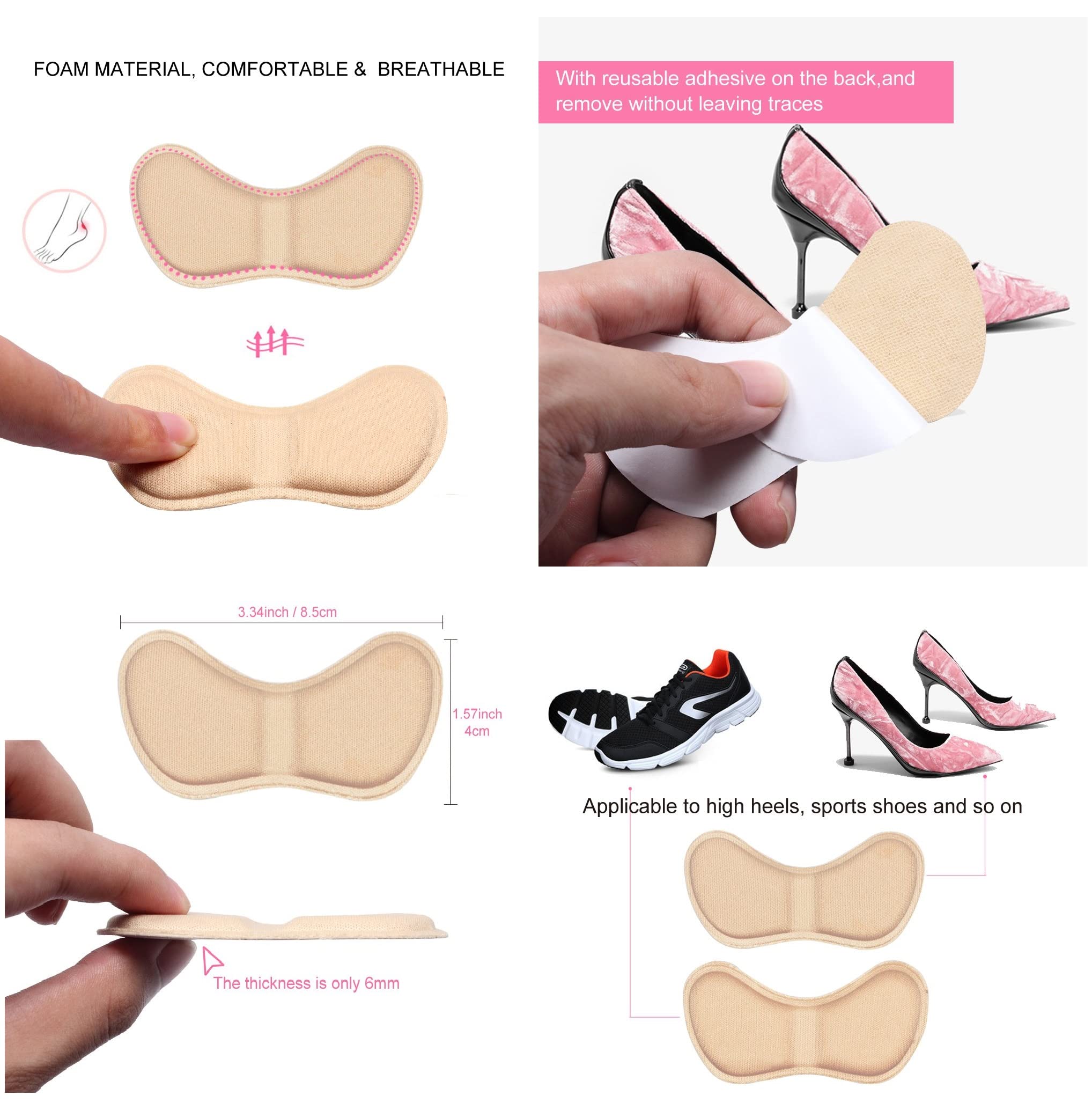 FEXMY Combo Self-Adhesive Heel Grips & Cushion Inserts for Loose Shoes – Heel Pads, Shoe Bite Protector & Height Increase Insoles – Shoe Sole & Insoles for Men, Silicone Insoles for Women 2