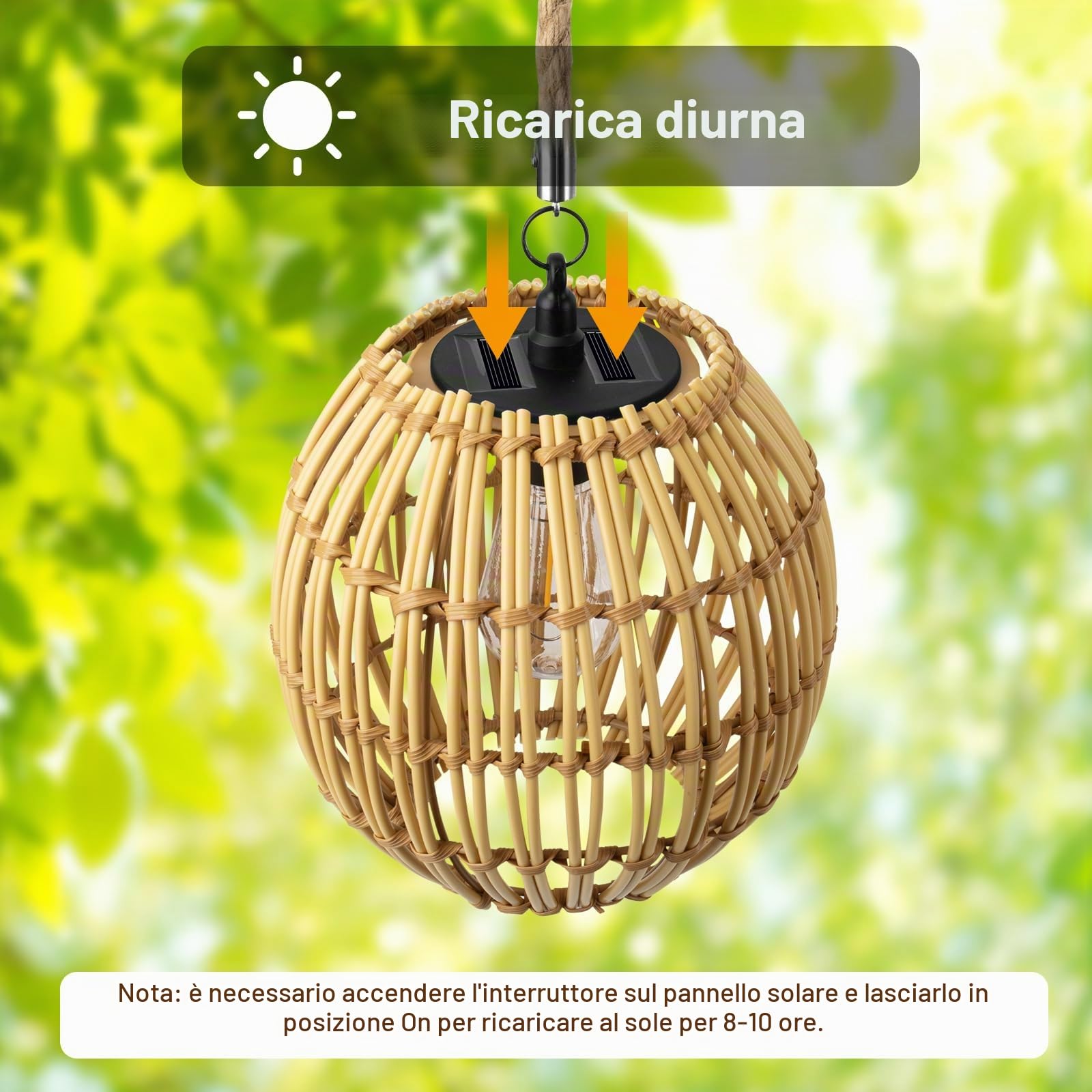 Lampade solari per esterni, da appendere, 2 pezzi, per esterni, resistenti alle intemperie, con corda, lampada solare da appendere per esterni, giardino, decorazione solare, lampada a sospensione per