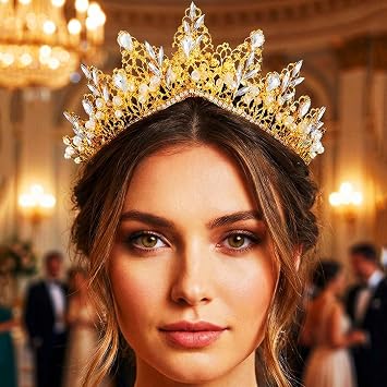 Kilshye Gold Crown Rhinestone Headpiece Goddess Queen Tiara Headband for Women