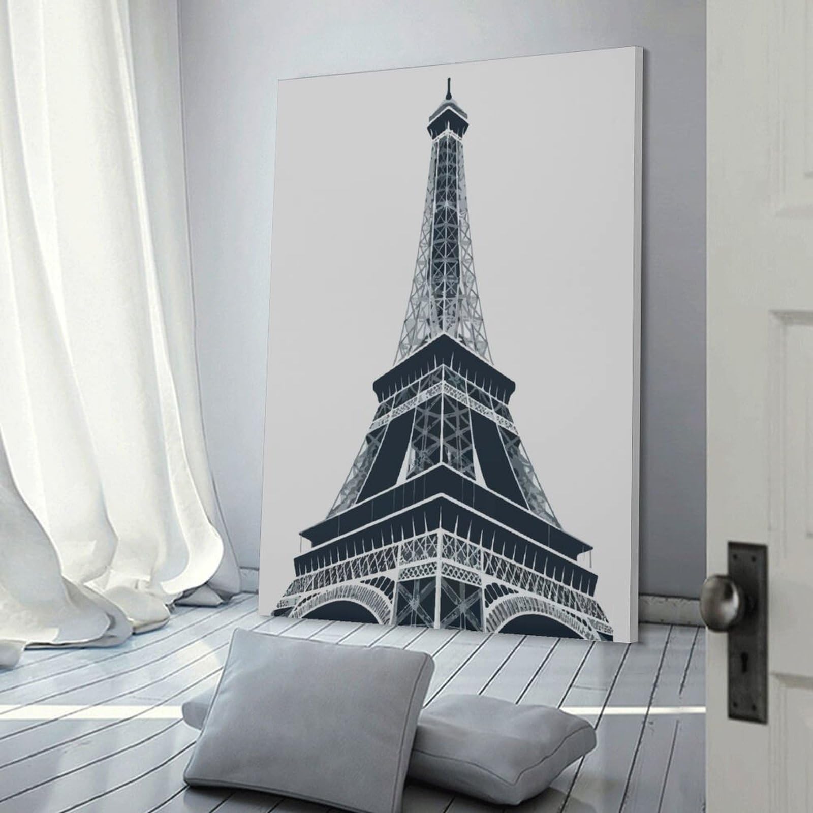 Eiffel Tower Illustration Canvas Art Print 24x36inch(60x90cm), for Gallery Wall Layouts in Home Or Office, Decorative Artwork with Flexible Styling