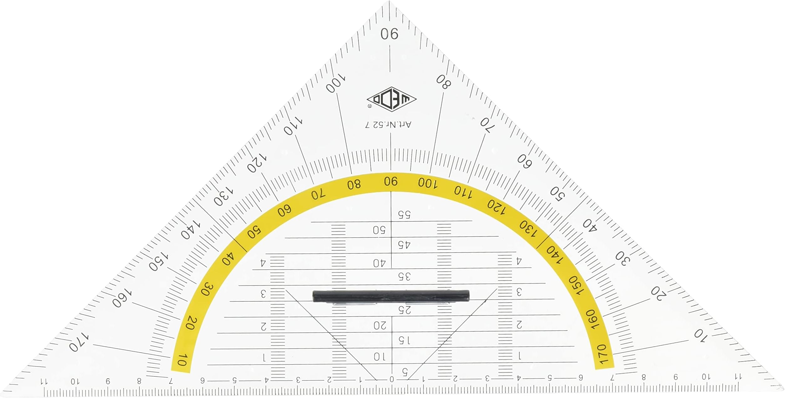 Wedo 527 Geometry Set Square Drawing Drafting Triangle Plastic Hypotenuse with Removable Handle, 25 cm, Transparent
