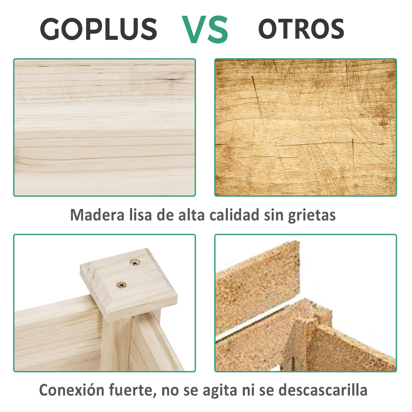 GOPLUS Huerto Urbano de Madera de Abeto, Cama Elevada con 5 Agujeros de Drenaje, Jardinera para Flores Verduras, Maceta para Cultivo, Capacidad de 100 kg, 120 x 43,5 x 51 cm (Beige)