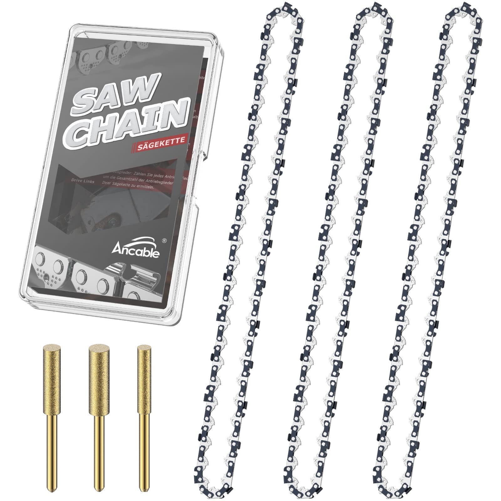 Ancable Chainsaw Chains for 14 inch Bar 3 Pack , 35cm 3/8 Pitch 52 Drive Links Saw Chains Compatible with Oregon, McCulloch, Husqvarna, McCulloch, Ryobi, Bosch and More