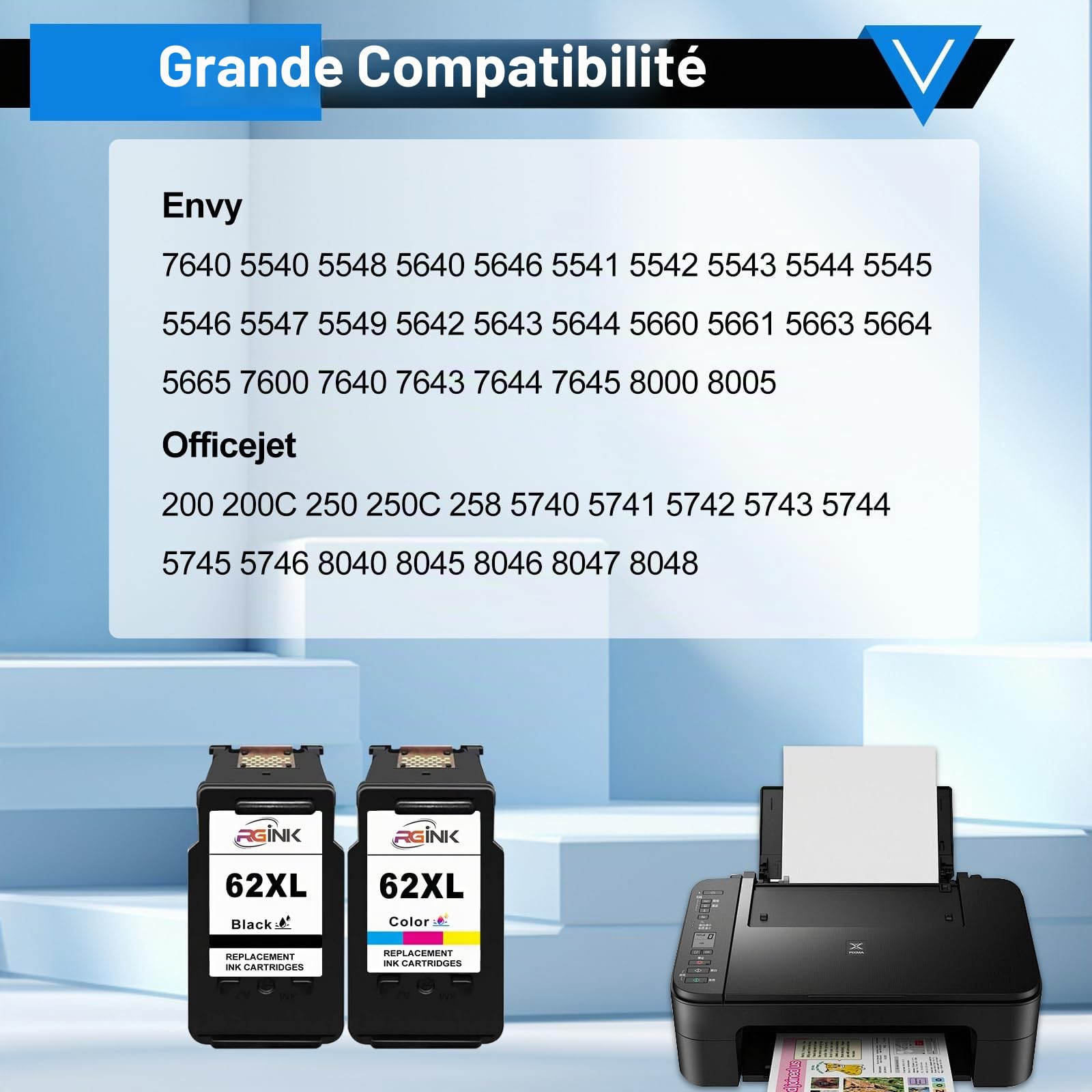 Cartouche d'encre Compatible HP 62 XL Noir et Couleur 2er-Pack pour HP Envy 5640 5540 7640 OfficeJet 5740 5742