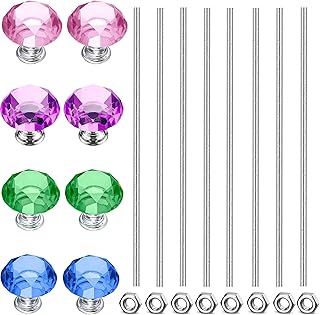 24 PCS 8/32 Inch Threaded Rods with Diamond Tops & Hex Nuts, 8Pcs M4 12 inch 304 Stainless Steel Fully Threaded Rod,8 Pcs Diamond Tops,8Pcs Hex Nuts for Beaded Garden Stake Rods (300MM)