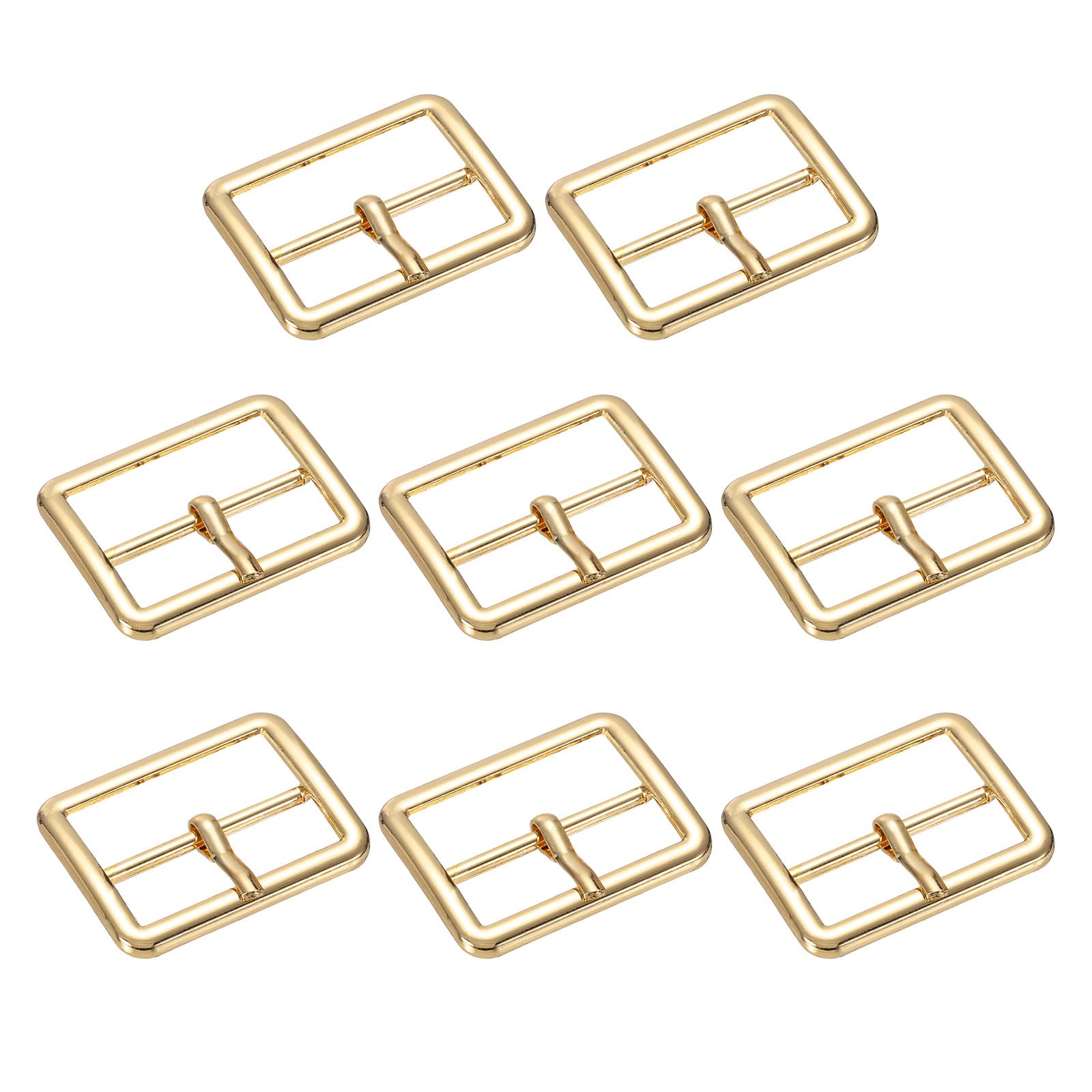 TIXIPEM 1.18 IN(30mm) Metal Single Prong Buckle [8Pcs] - Webbing Belts Center Bar Buckle Use for Leather Bags Craft & Purse & DIY Accessories - [Gold Tone] Square Loops Clasp