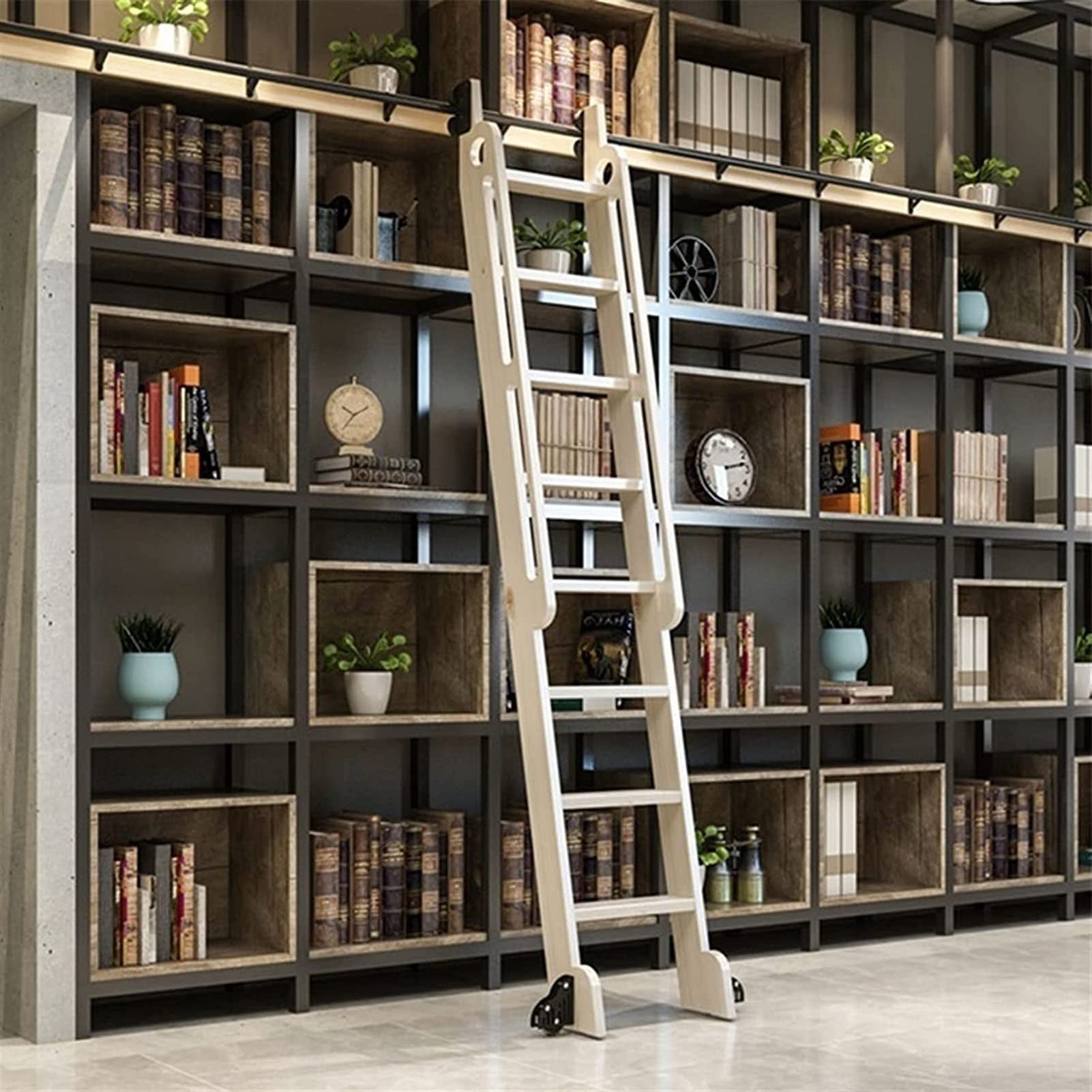 CHEMYO Échelle roulante rétractable, bibliothèque, kit d'accessoires pour échelle coulissante, Rail/Rail Rond (échelle Non Incluse), Tube Rond en Acier pour la Maison, intérieur/loft (Taille : 13f