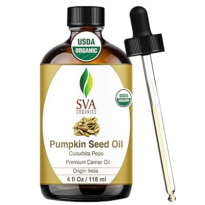 SVA Pumpkin Seed Oil Organic - 4 Fl Oz – 100% Natural Cold Pressed Organic Pumpkin oil - for Face, Skin Care, Hair Care, Scalp Massage & Body Massage – Carrier Oil with Dropper