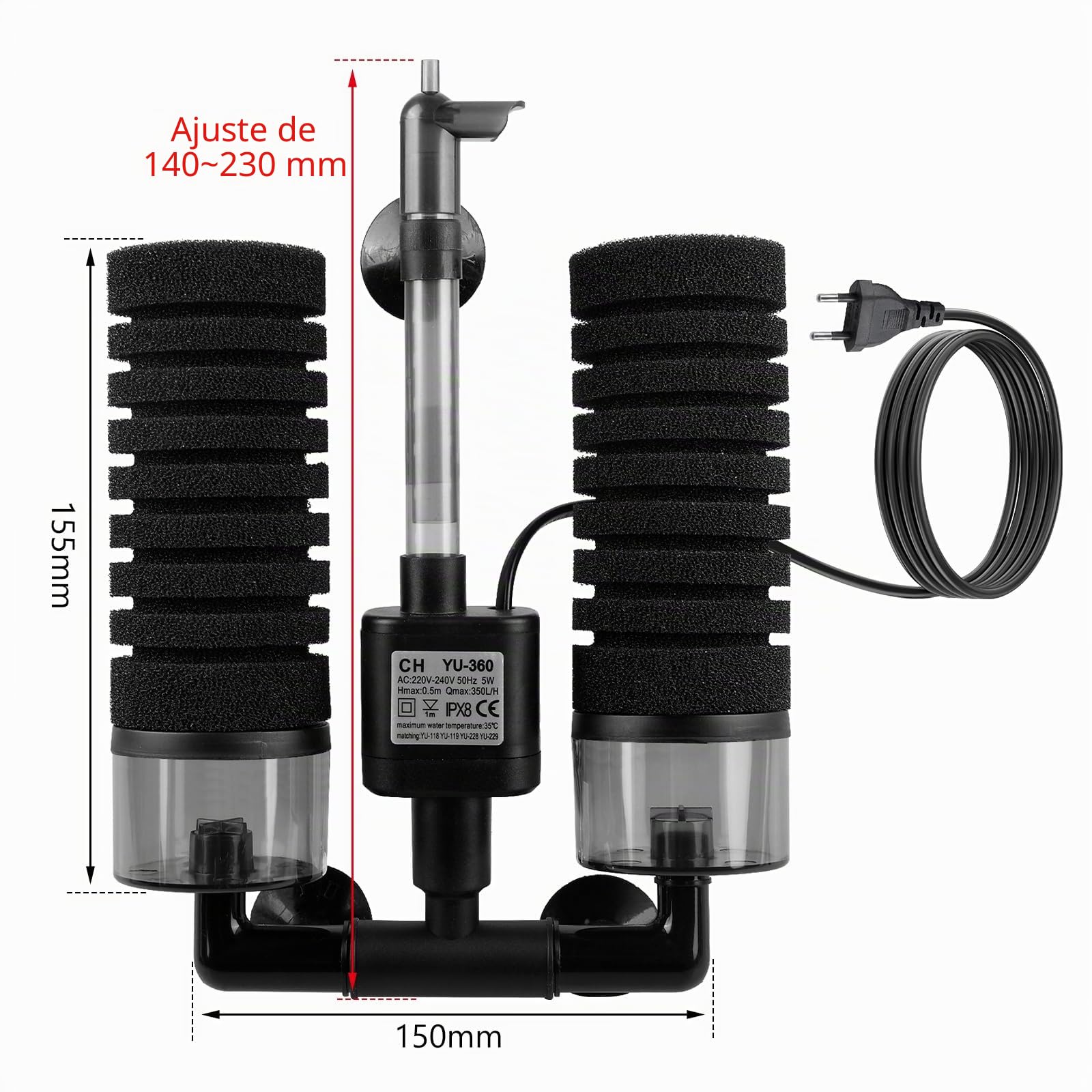 Filtro de esponja para acuario, filtro de espuma silenciosa, filtro de acuario con bola de filtro, filtro eléctrico para acuario, filtro silencioso de espuma de inmersión doble, filtro de acuario para