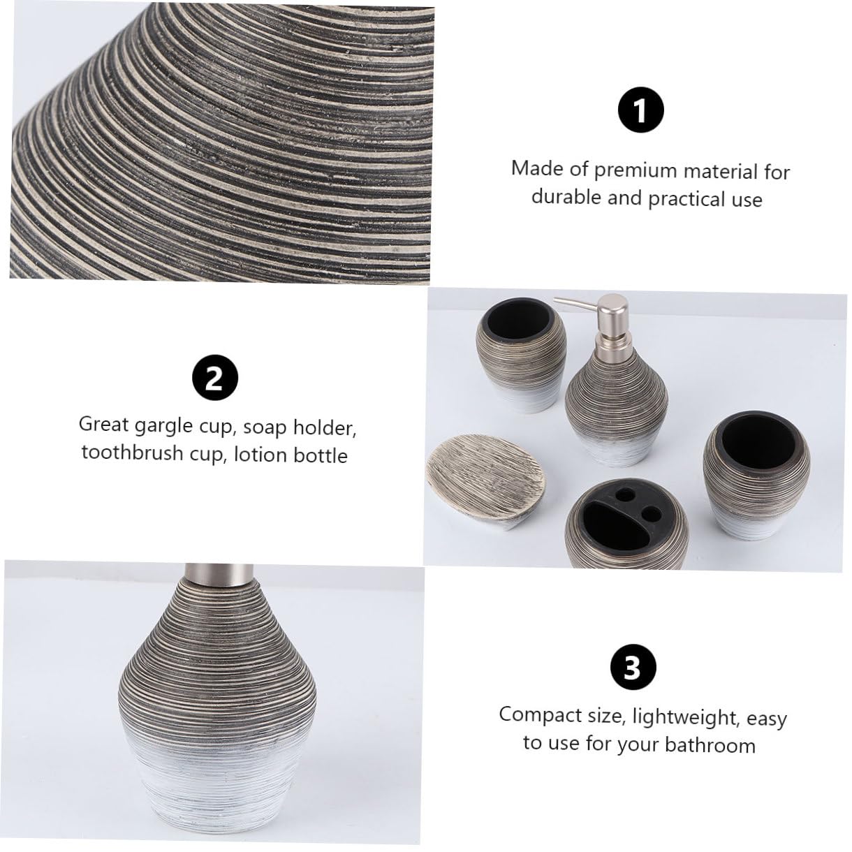 USHOBE 5 Pezzi Set da Bagno in Ceramica Leggero Porta Spazzolini e Portasapone per Bagno e Viaggio