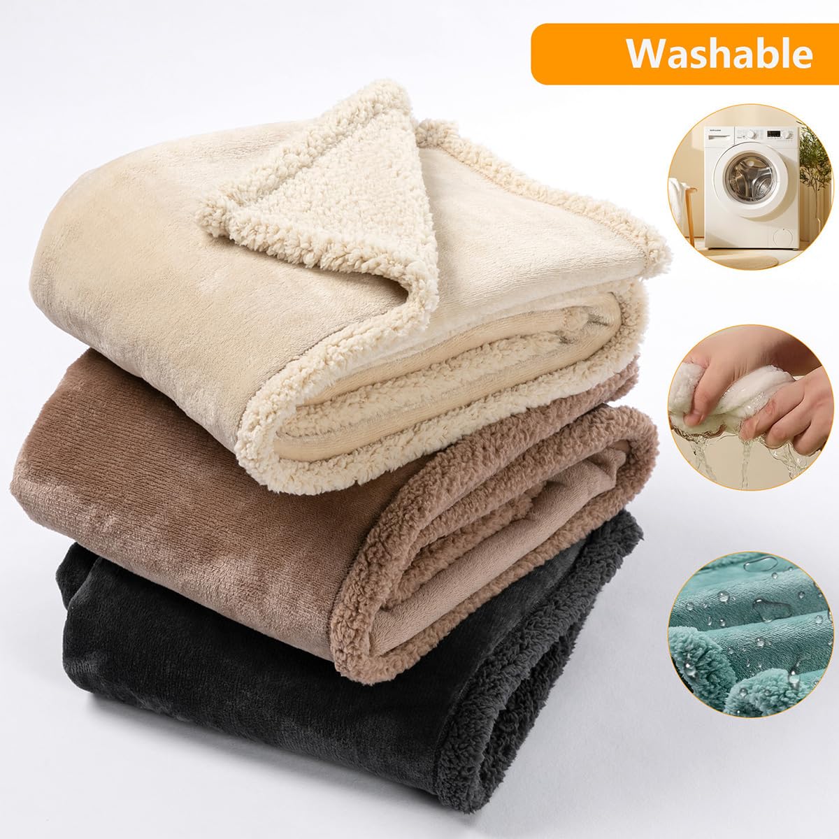 Couverture réversible imperméable et lavable pour chiens de taille moyenne, chiot, chaton en peluche douce pour canapé, lit et canapé (noir, 200 x 200 cm)