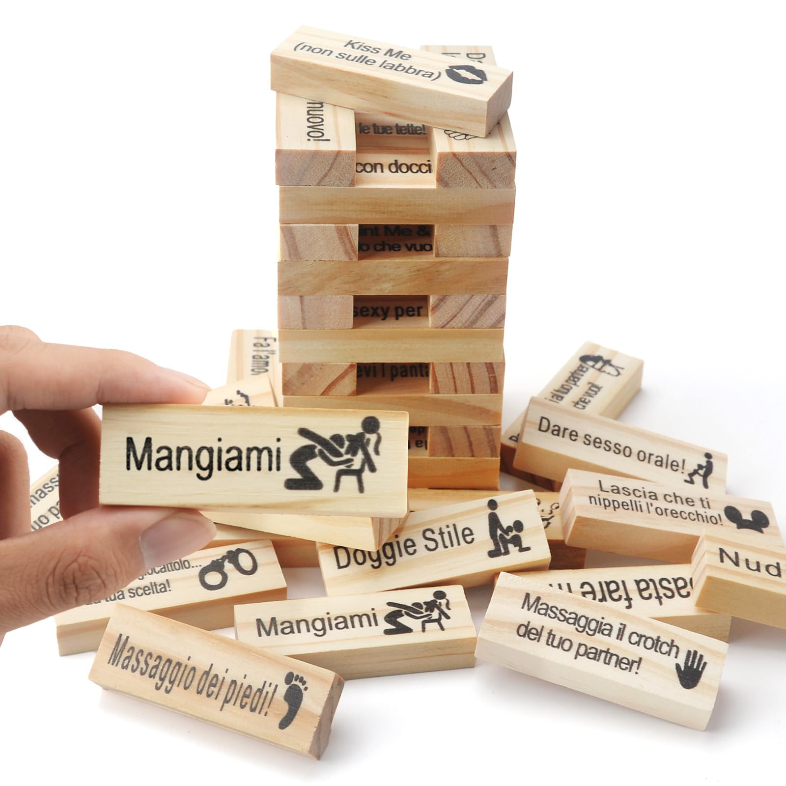 48 Pezzi Italiano Gioco Super Naughty Block Tower,Lust Tower Blocchi,Torre A Blocchi Di Coppia Giochi Di Coppia,Giochi Erotiici Coppie,Giochi di Coppia for Adulti