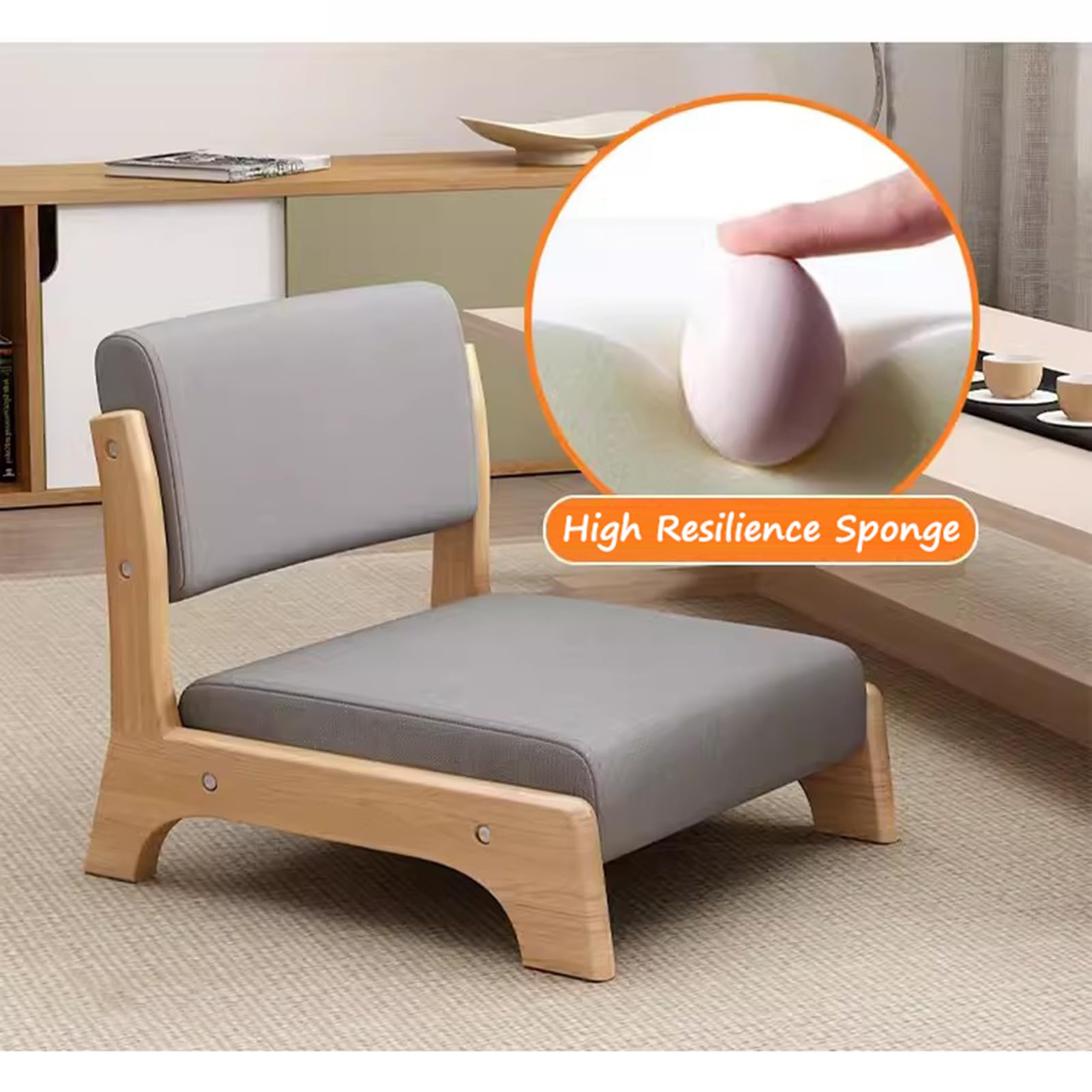 Silla De Piso Japonesa, Silla De Yoga De Meditación Tatami con Soporte para Respaldo, Taburete Sin Patas, Silla De Respaldo De Madera Maciza
