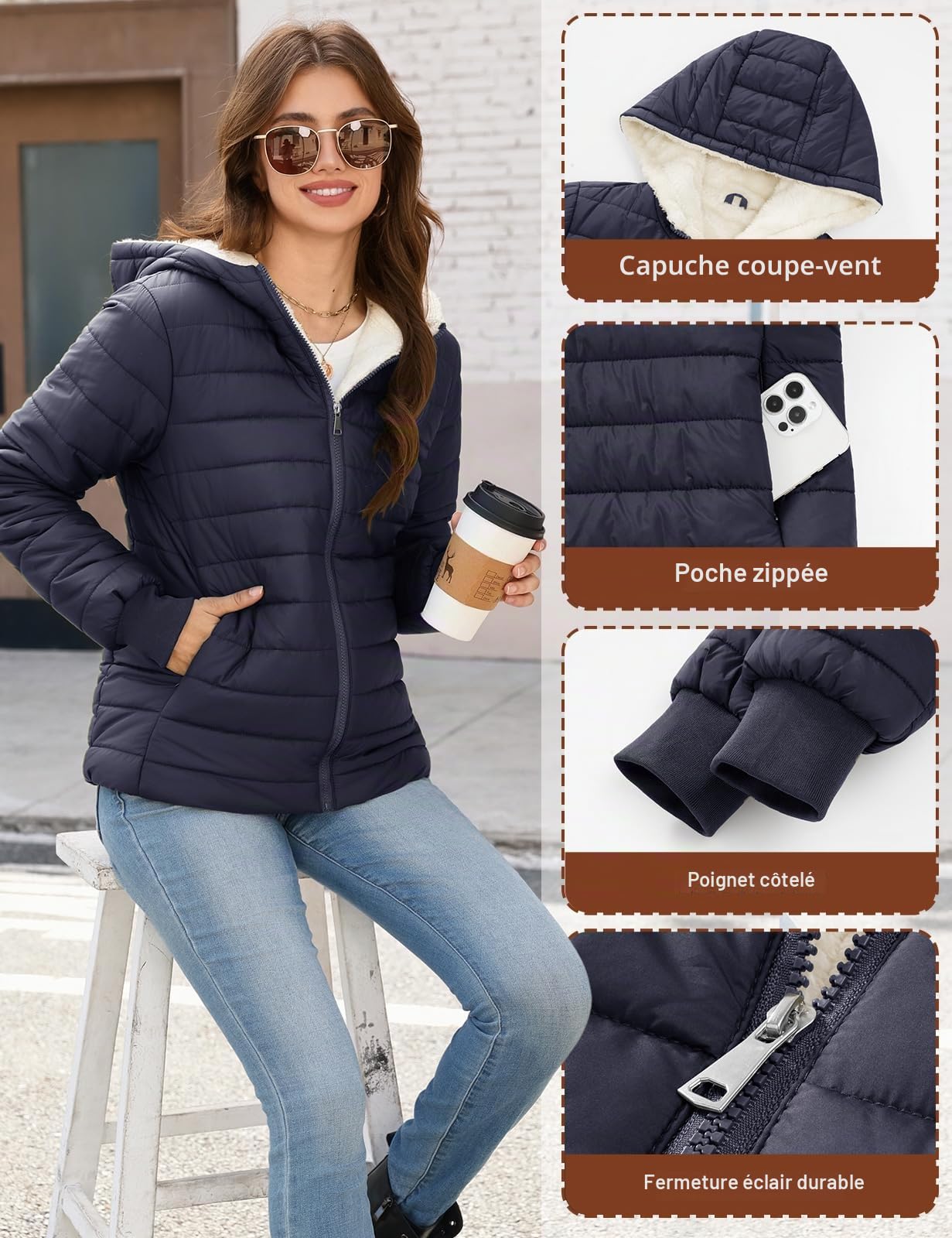 Yuson Girl Veste Femme Hiver Légère à Capuche Manteau Polaire Chaude Courte