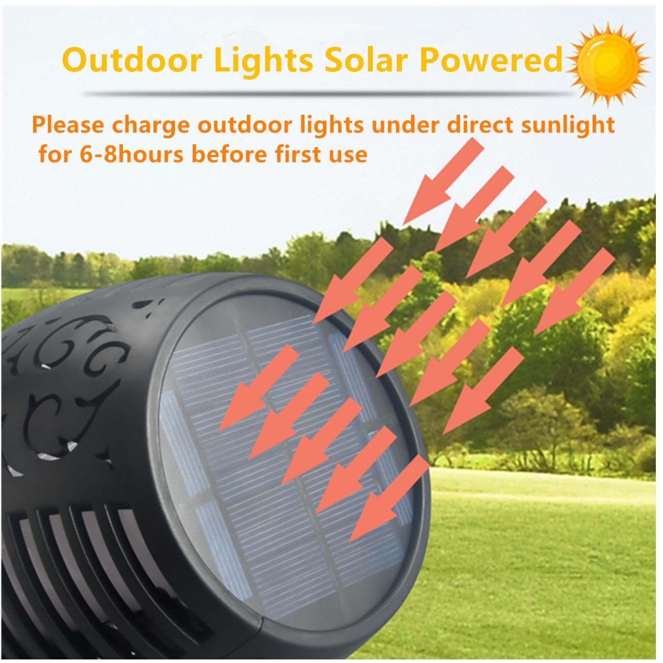 Waterpoorf - Torcia a LED a energia solare, per esterni, con fiamma tremolante, per decorazione del giardino, confezione da 6, con accensione automatica e spegnimento automatico, per patio