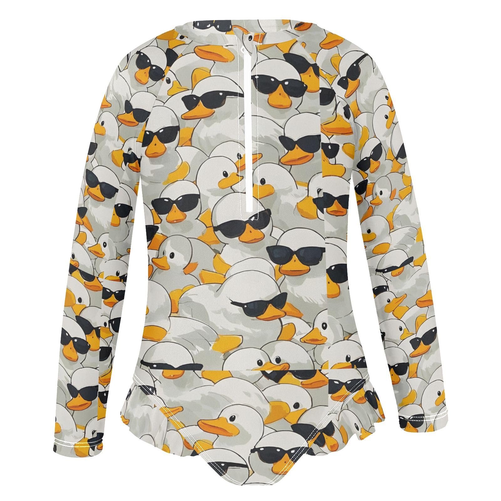 ALAZA Swimsuit for Girls Long Sleeve Rashguard Bathing Suit White Duck Glasses Quick Dry 4T