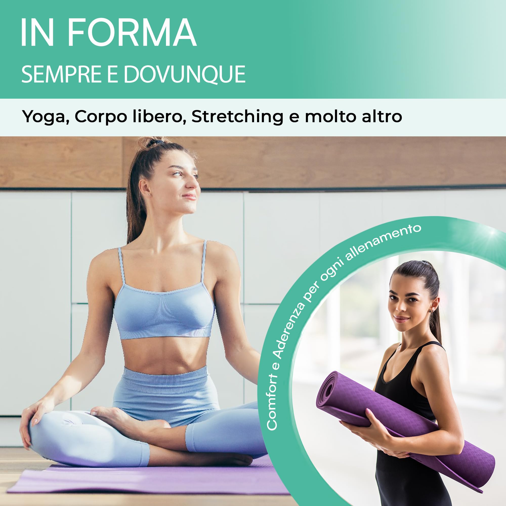Tappetino In Rotolo Da 15 Metri Per Yoga E Allenamento, Nero, Antiscivolo E Impermeabile, Spessore 4 Mm
