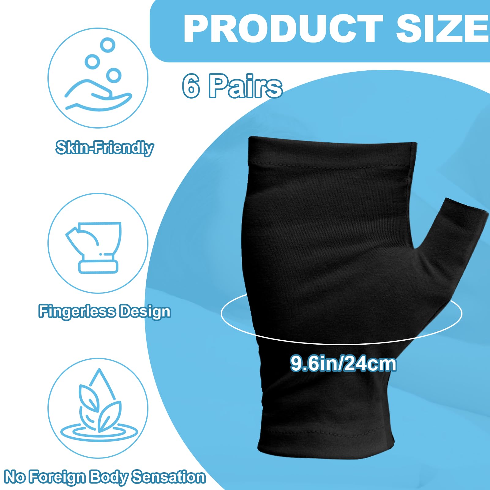 Guantes Para Eccema Sin Dedos, Suave Y CóModo Guantes Algodon Dermatologicos (Negro)