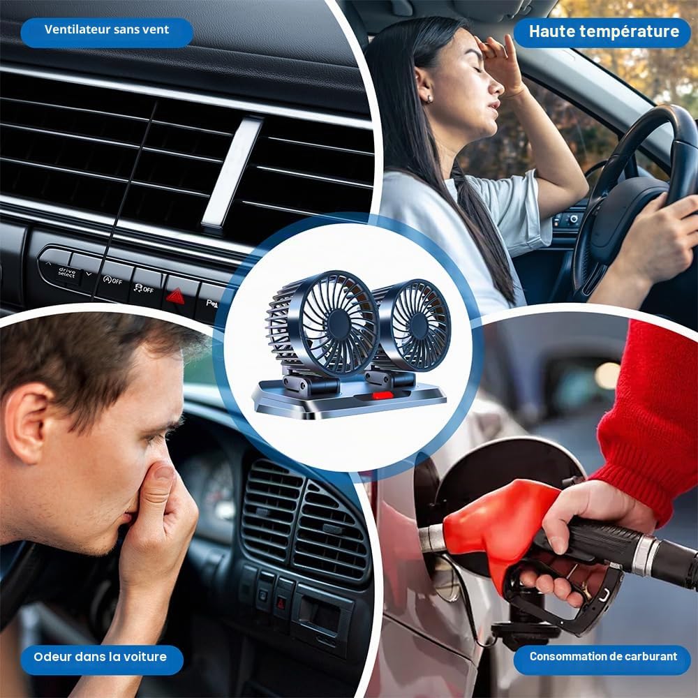 Ventilateur USB 5V à Double Tête Pour Voiture, SUV, RV, Camion, Van - Refroidissement Avec Appuie-Tête Rotatif à 360°