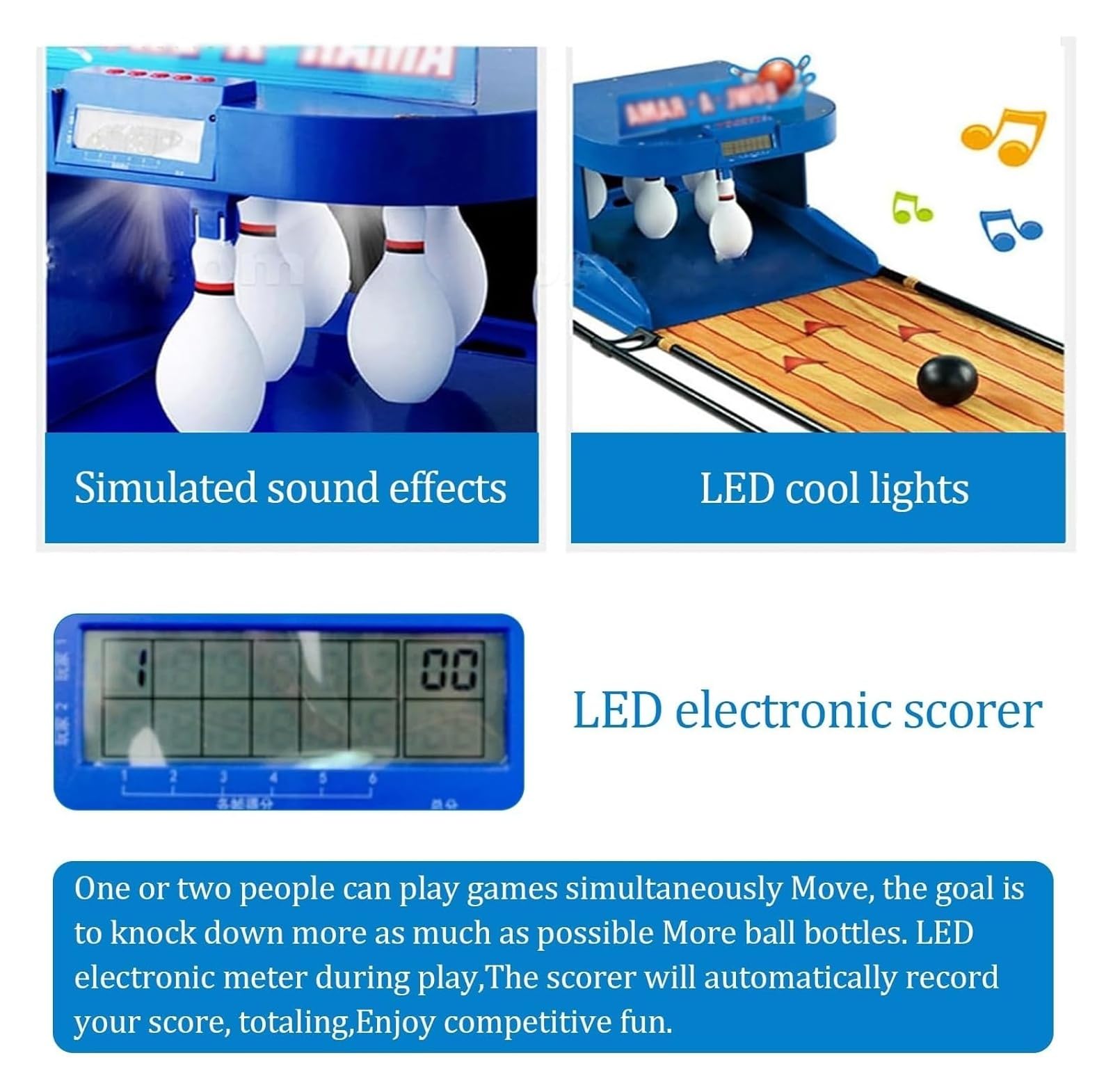 Gioco elettronico di Bowling Alley, Console interna per giochi sportivi a palla con aggiornamento automatico del quadro di valutazione LED, Set di giocattoli pieghevoli per Bowling con illuminazione,