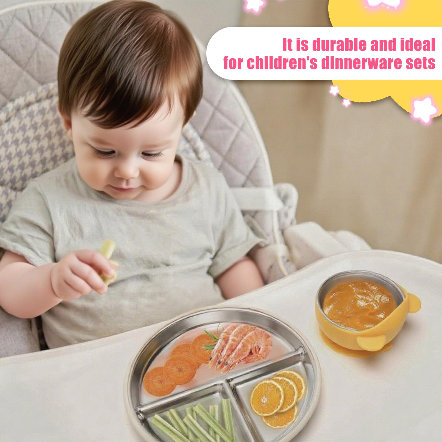 Assiettes Ventouse Inox Set Assiettes Bébé CLDY - 2 Assiettes Et 2 Bols Ventouse Acier Inoxydable - Sans BPA Assiettes Bébé Inox