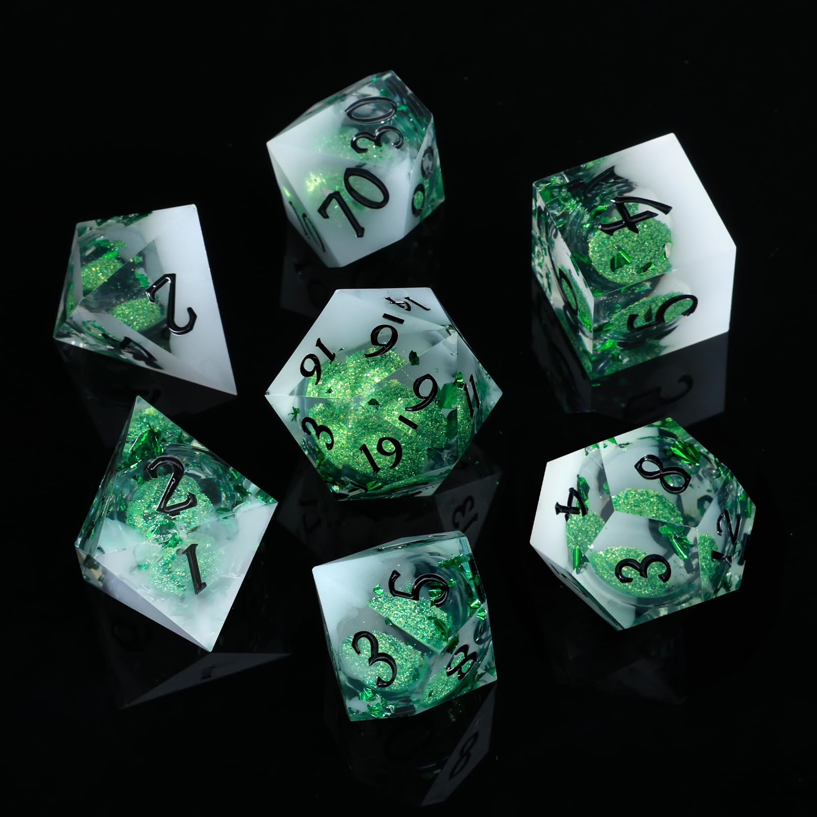 ORUZA 7 Stück Polyedrische DND Würfel Set, Liquid Core D&D Treibsand Würfel für Dungeons and Dragons RPG MTG Pathfinder Rollenspiele Spielwürfel D4 D6 D8 D10 D12 D20 D%