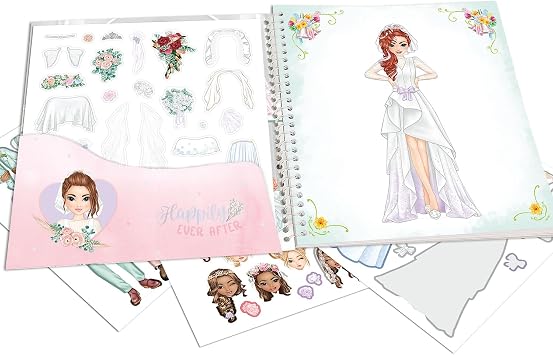 Depesche 13529 TOPModel Dress me Up - Boyama kitabı seti, boyama için 24 sayfa, 11 çıkartma yaprağı dahil